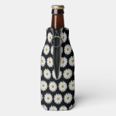 Weiße Daisy-Floral-Muster auf schwarz Flaschenkühler (Flasche Rückseite)