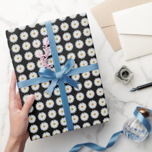 Weiße Daisy-Floral-Muster auf schwarz Geschenkpapier