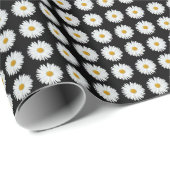 Weiße Daisy-Floral-Muster auf schwarz Geschenkpapier (Rolleneckpunkt)