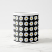 Weiße Daisy-Floral-Muster auf schwarz Jumbo-Tasse (Vorderseite)