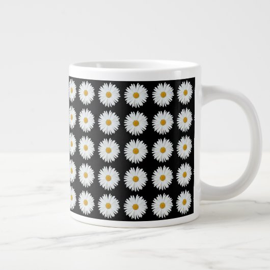 Weiße Daisy-Floral-Muster auf schwarz Jumbo-Tasse (Rechts)