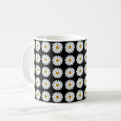 Weiße Daisy-Floral-Muster auf schwarz Kaffeetasse (Vorderseite Links)
