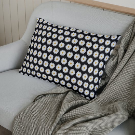 Weiße Daisy-Floral-Muster auf schwarz Kissenbezug