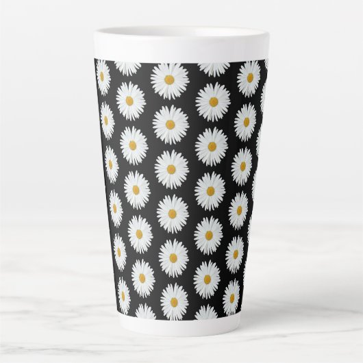 Weiße Daisy-Floral-Muster auf schwarz Milchtasse (Vorderseite)