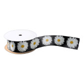 Weiße Daisy-Floral-Muster auf schwarz Satinband (Spule)