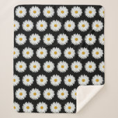 Weiße Daisy-Floral-Muster auf schwarz Sherpadecke (Vorderseite)