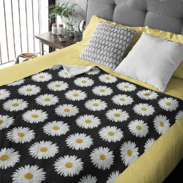 Weiße Daisy-Floral-Muster auf schwarz Sherpadecke