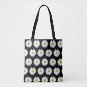 Weiße Daisy-Floral-Muster auf schwarz Tasche (Vorderseite)
