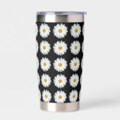 Weiße Daisy-Floral-Muster auf schwarz Thermobecher (Links)