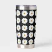 Weiße Daisy-Floral-Muster auf schwarz Thermobecher (Rückseite)