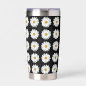 Weiße Daisy-Floral-Muster auf schwarz Thermobecher (Vorderseite)