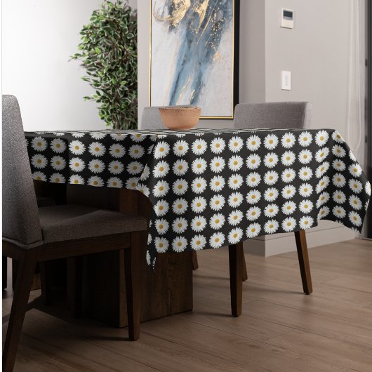 Weiße Daisy-Floral-Muster auf schwarz Tischdecke