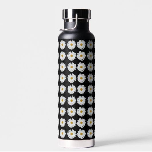 Weiße Daisy-Floral-Muster auf schwarz Trinkflasche (Rechts)