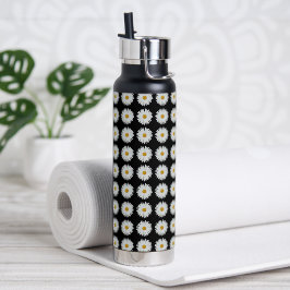 Weiße Daisy-Floral-Muster auf schwarz Trinkflasche