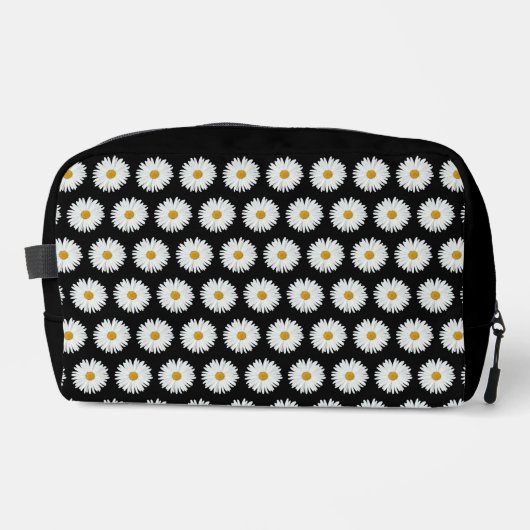 Weiße Daisy-Floral-Muster auf schwarz Waschbeutel (Vorderseite)