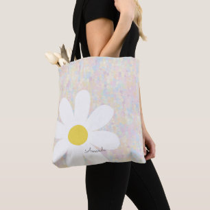 Weiße Daisy mit pastellfarbenen Punkten Tasche