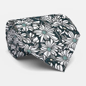 Weiße Daisy Muster auf dunkelgrünem Hintergrund Krawatte (Gerollt)