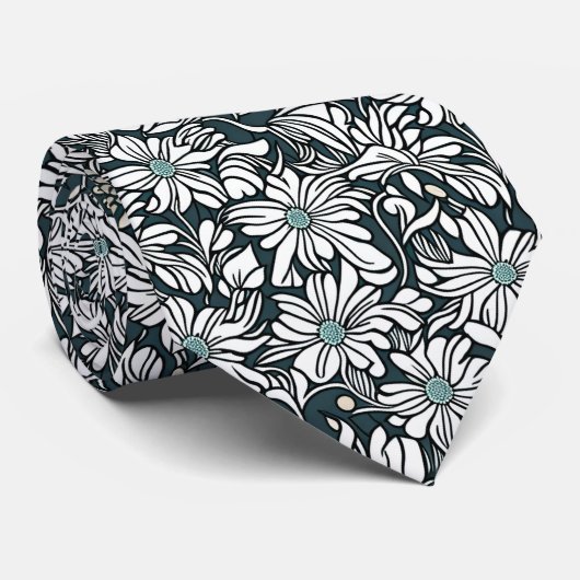 Weiße Daisy Muster auf dunkelgrünem Hintergrund Krawatte (Gerollt)