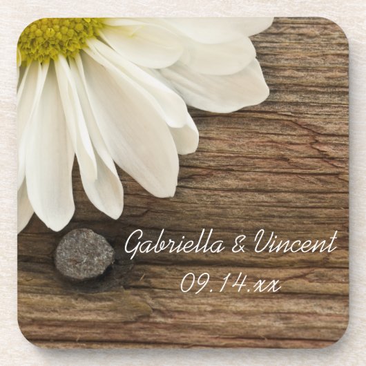 Weiße Daisy- und Braunwaldlandhochzeit Getränkeuntersetzer (Vorderseite)