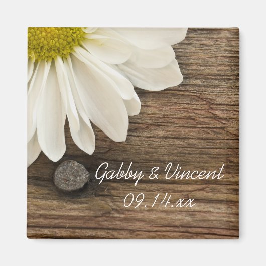 Weiße Daisy- und Braunwaldlandhochzeit Magnet (Vorne)