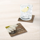 Weiße Daisy- und Braunwaldlandhochzeit Rechteckiger Pappuntersetzer (Vor Ort)