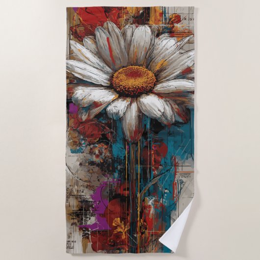Weiße Daisy Urban Collage Blumenkunst Strandtuch (Vorderseite)