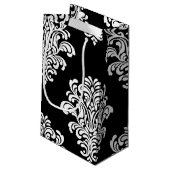 Weiße Damask-Muster Kleine Geschenktüte (Rückseite Schrägansicht)