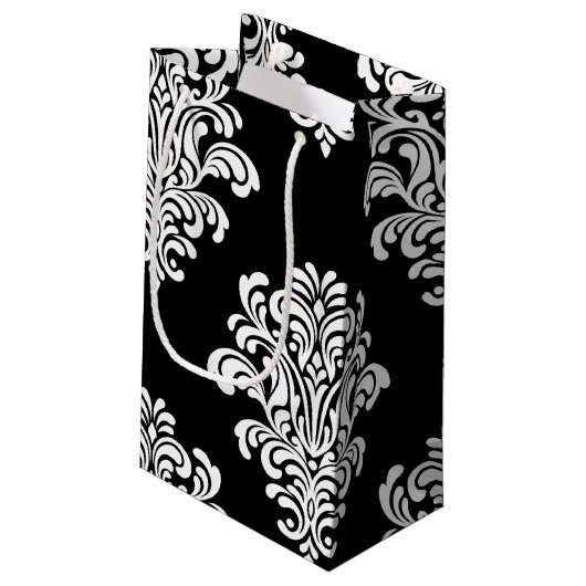Weiße Damask-Muster Kleine Geschenktüte (Rückseite Schrägansicht)