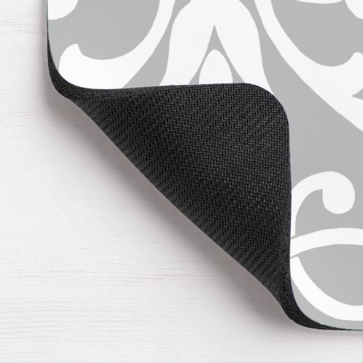 Weiße Damaske auf Grau Mousepad (Ecke)