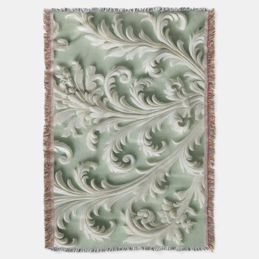 Weiße Damaske Blumenmuster Weicher grüner Hintergr Decke (Vorderseite Vertikal)