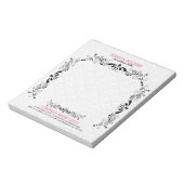 Weiße Damasken mit schwarzem Blumenrahmen Notizblock (Rotiert)