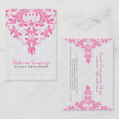 Weiße Damasken und rosa Blumenspitze Visitenkarte (Vorne/Hinten)