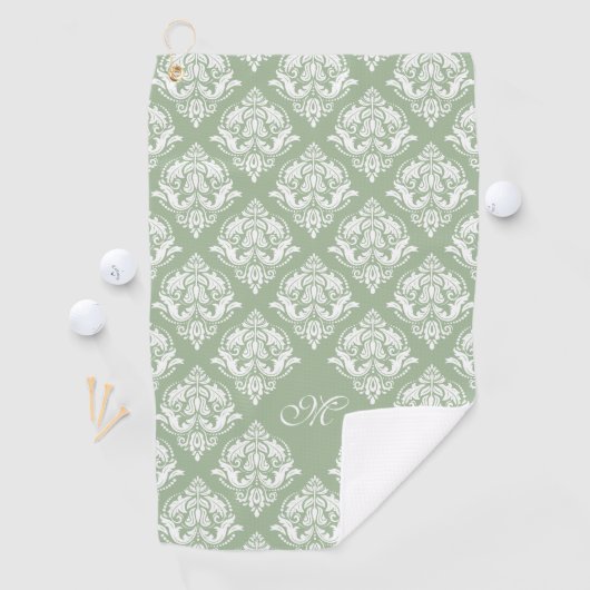 Weiße Damaskus Muster benutzerdefinierter Seitengr Golfhandtuch (Insitu)