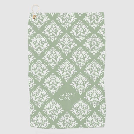 Weiße Damaskus Muster benutzerdefinierter Seitengr Golfhandtuch (Vorderseite)