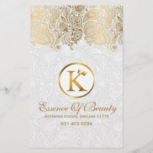 Weiße Damaskus- und Gold Paisley-Spitzen Flyer (Hinten)