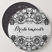 Weiße Damaskus und schwarze Spitzen-Bridesmaiermag Button (Vorne & Hinten)