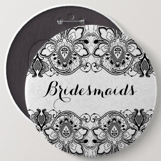 Weiße Damaskus und schwarze Spitzen-Bridesmaiermag Button (Vorne & Hinten)