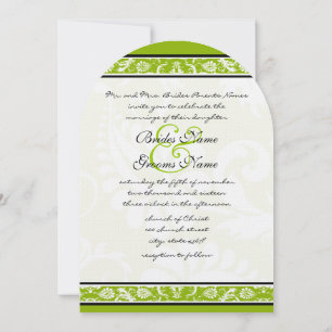 Weiße Damast-Blumen-Apfelgrüne Hochzeit Einladung