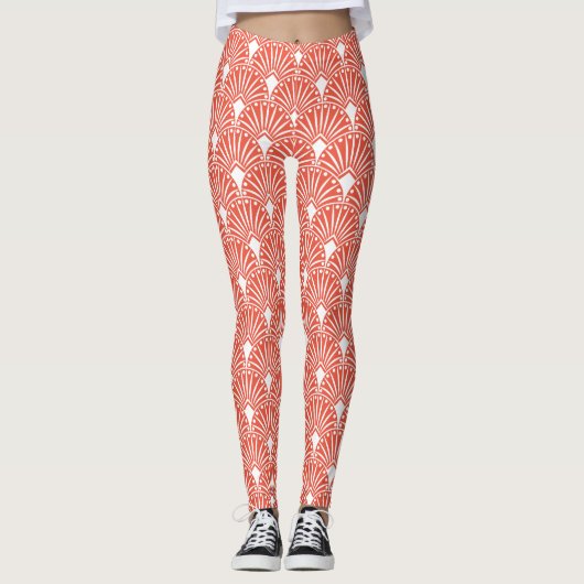 Weiße Dekos mit orangefarbenem Hintergrund Leggings (Vorderseite)