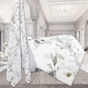 Weiße Desdemona-Rosen-Silber-Eukalyptus-Hochzeit Krawatte