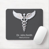 Weiße, detaillierte Caduceus Anthracit Medical Mousepad (Mit Mouse)