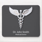 Weiße, detaillierte Caduceus Anthracit Medical Mousepad (Vorne)