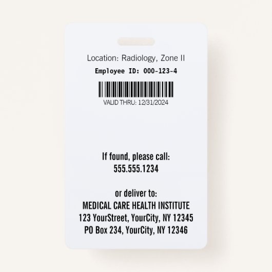 Weiße, detaillierte Caduceus Foto ID Ausweis (Rückseite)