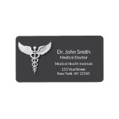 Weiße, detaillierte Caduceus Warm grau Adressaufkleber (Vorne)