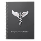 Weiße, detaillierte Caduceus Warm grau Notizblock (Vorderseite)