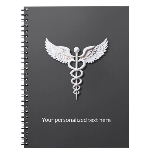 Weiße, detaillierte Caduceus Warm grau Notizblock (Vorderseite)