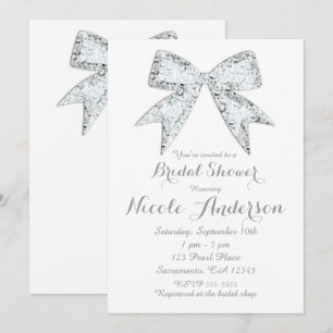 Weiße Diamant-Bling-Bow-Glam-Brautparty Einladung