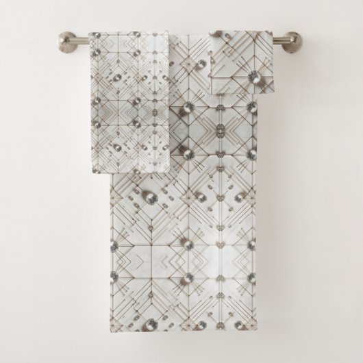 Weiße Diamant-Mittelmoderne Handtuchgarnitur Badhandtuch Set (Insitu)