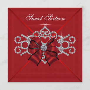 Weiße Diamant-roter Bonbon 16 Geburtstags-Party Einladung