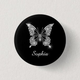 Weiße Diamant-Schmetterling, DIY-Schriftname, Schw Button